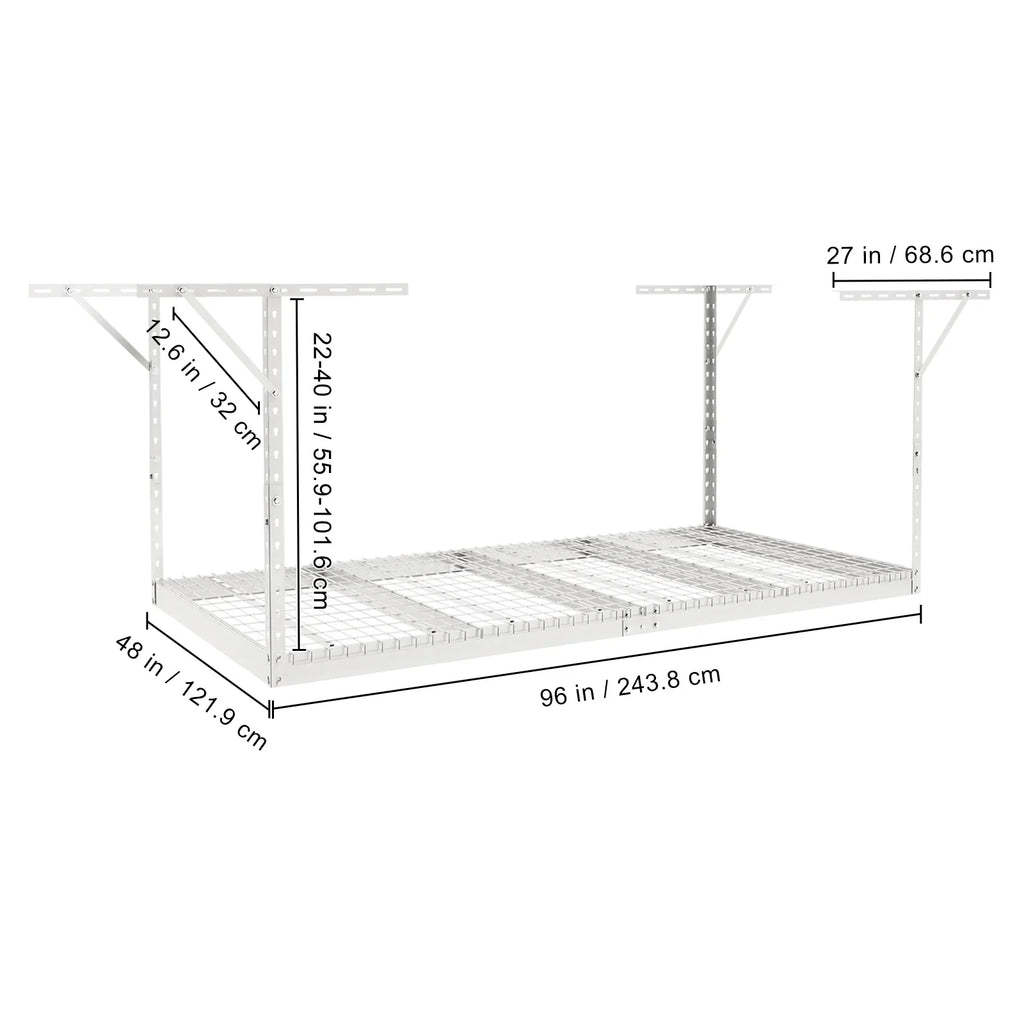 48x96" lbs White SKYSHALO Rack Overhead Adjustable Rack 600 Garage Storage Ceiling