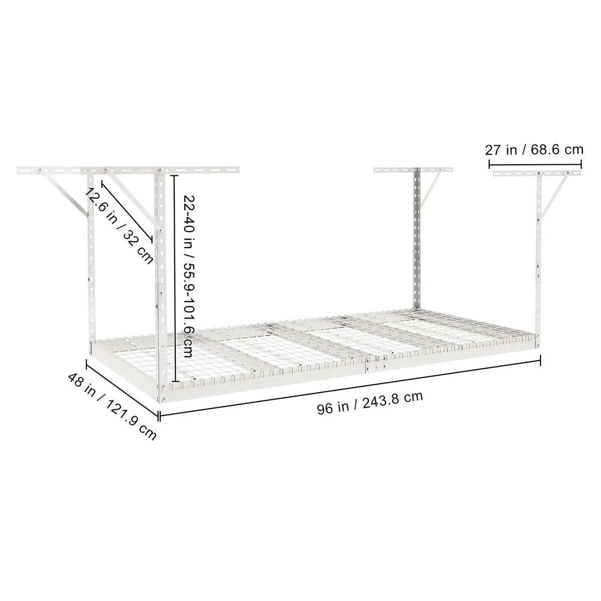 48x96" lbs White SKYSHALO Rack Overhead Adjustable Rack 600 Garage Storage Ceiling