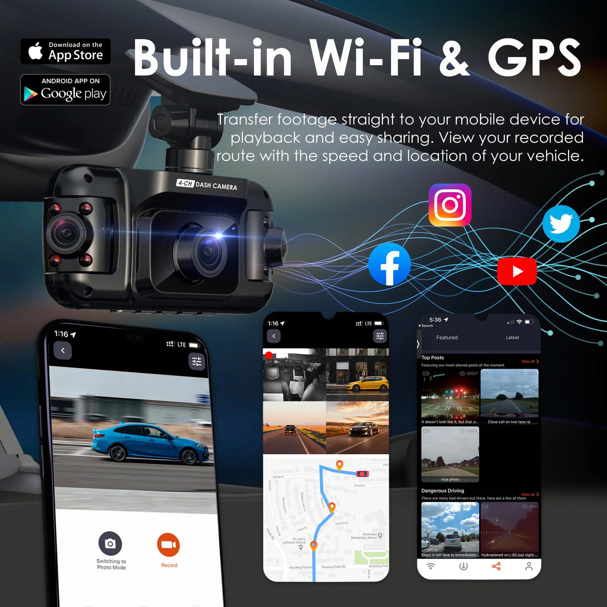 Resolution, 4 Cam All and R4 Rexing 1080p Channel Wi-Fi, Dash W/ Around GPS