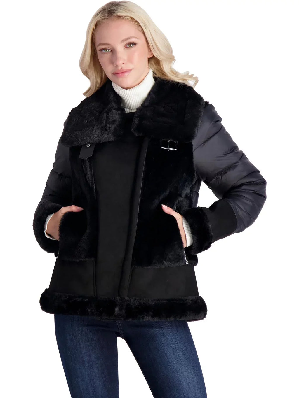 Media Tahari Saylor Women's Mixed Coat Puffer