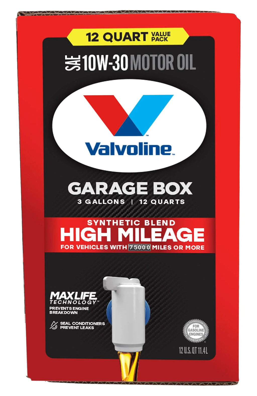 Box 10W-30 Blend Garage 12 Mileage QT Valvoline Motor Synthetic High MaxLife Oil