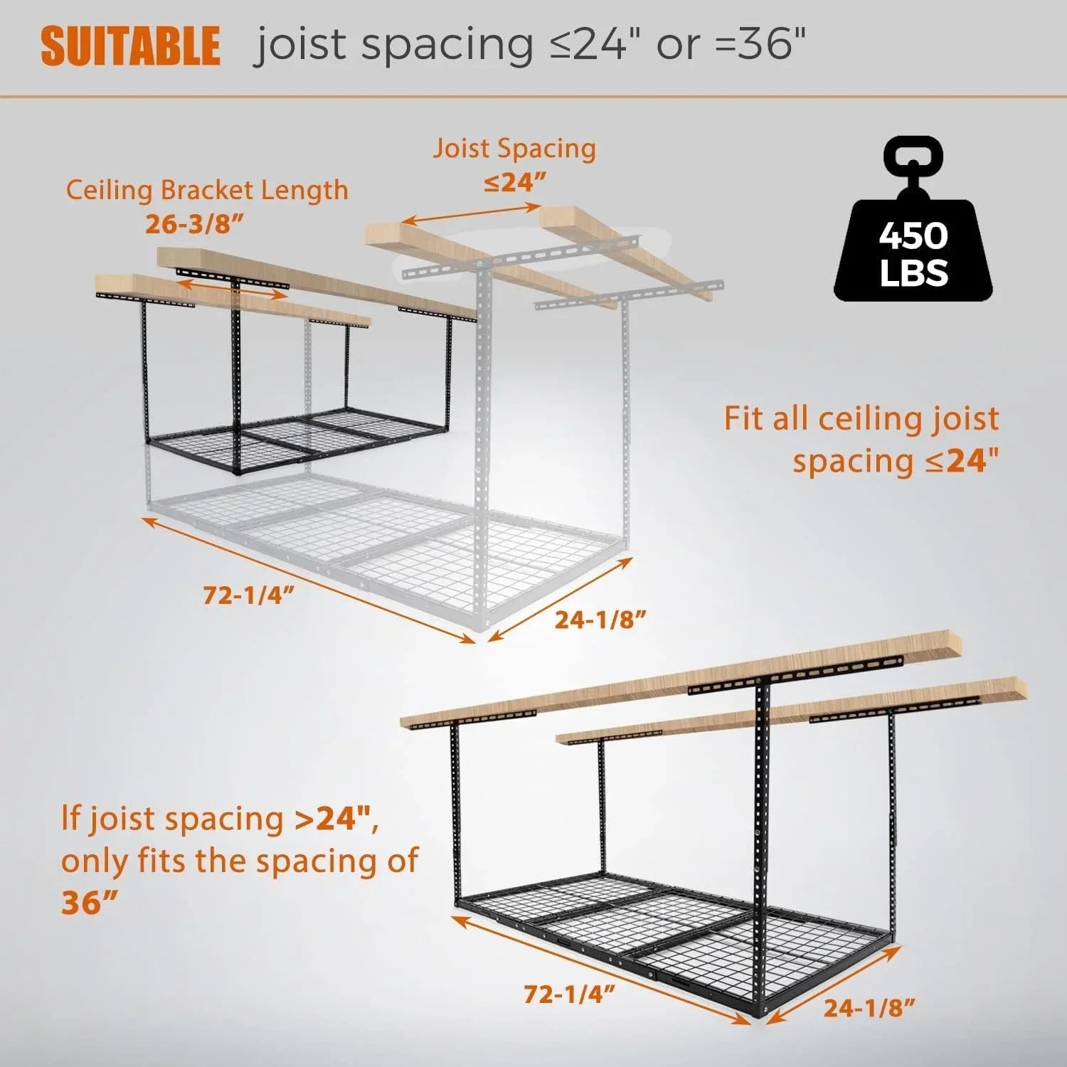 Steel Ceiling Adjustable Rack Organization Garage Black Storage Overhead Racks 3X6 Garage Storage Shelf Ceiling Mounted