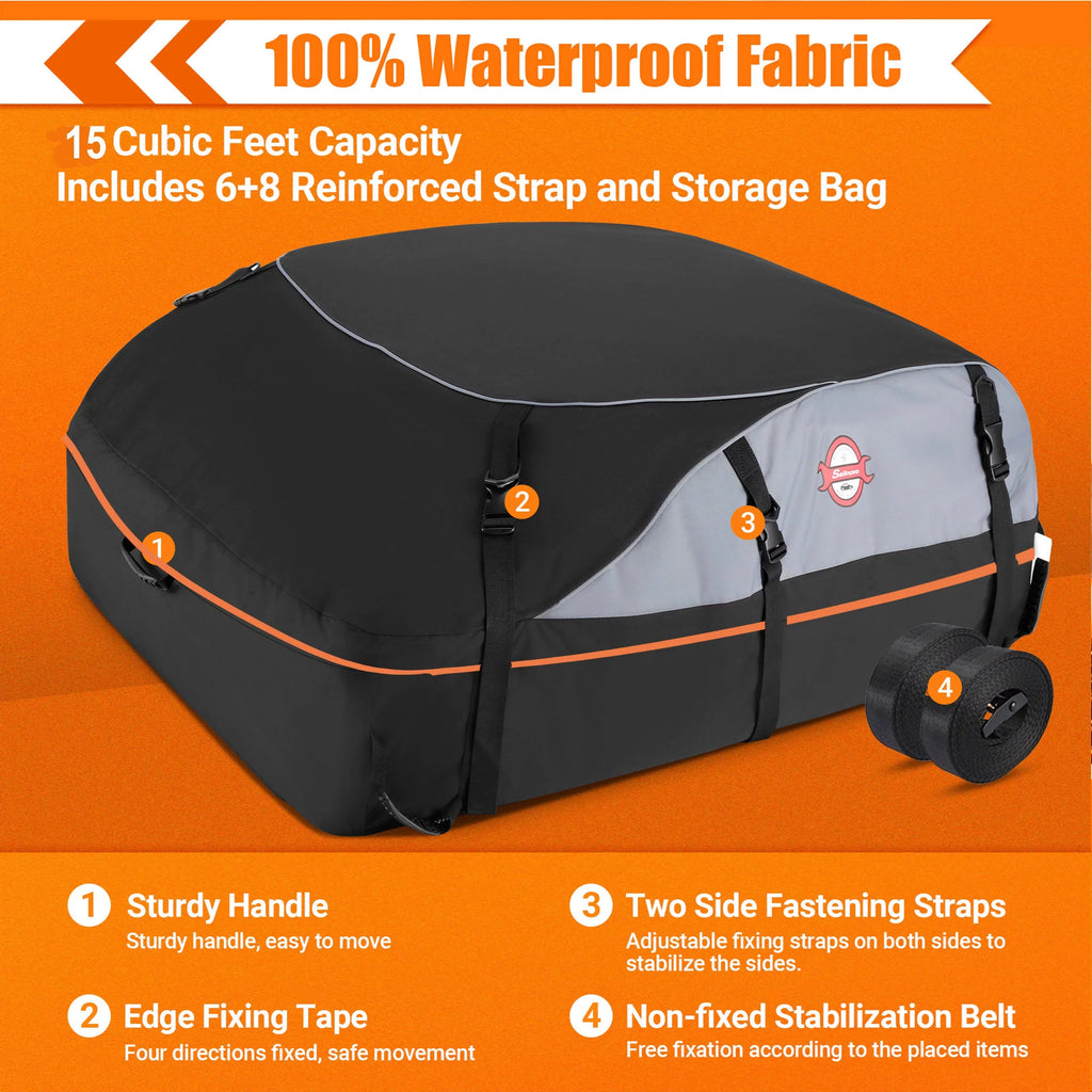 ft Car Adnoom Bag Cargo Car 100% Carrier, Car Bag Luggage Rooftop Bag, 16 Cu Black, Soft Sided Orange Roof Carrier Waterproof Top Storage