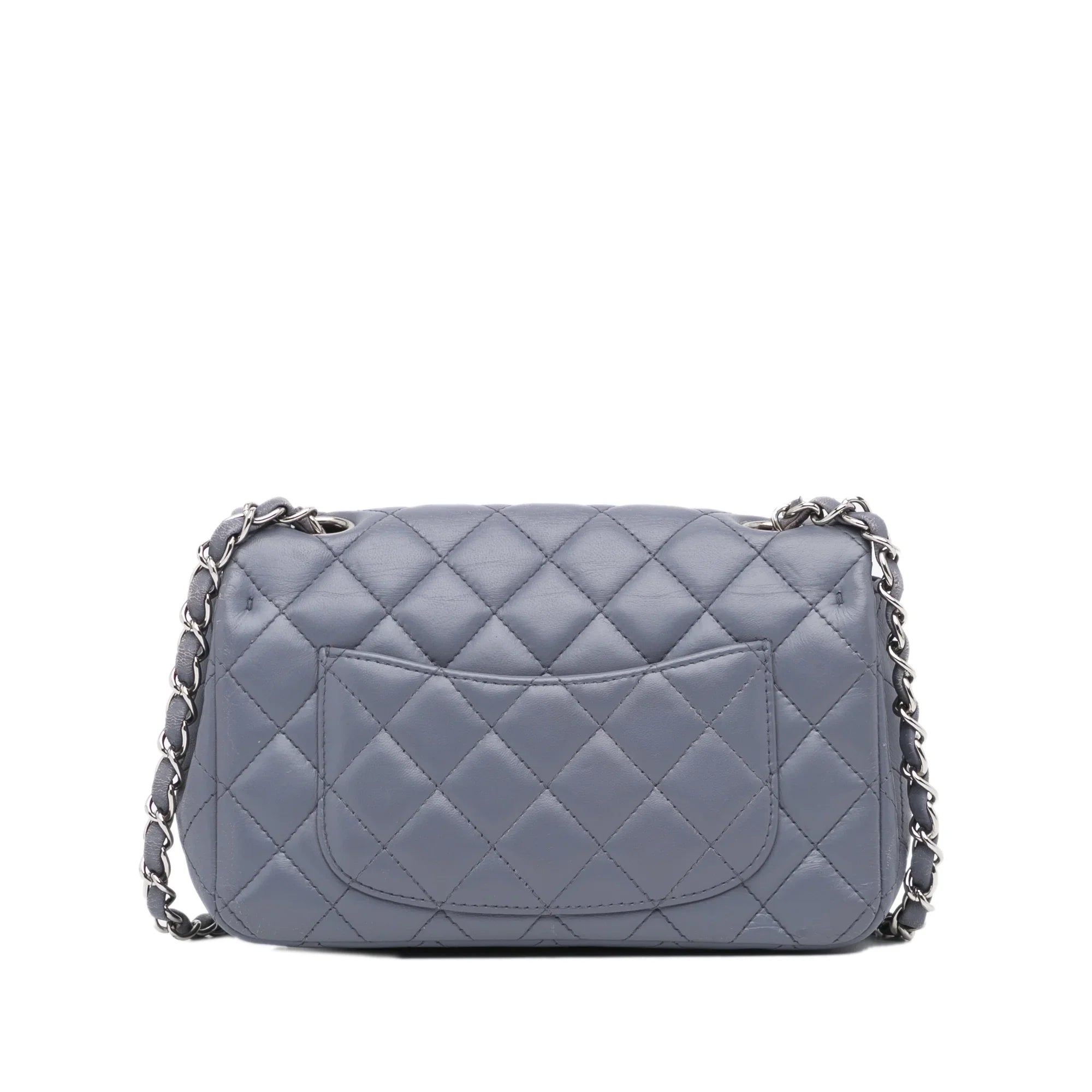 Classic Chanel Mini Flap Leather Lambskin Pre-Owned Authenticated (Fair) Single Bag Unisex Crossbody Rectangular Gray