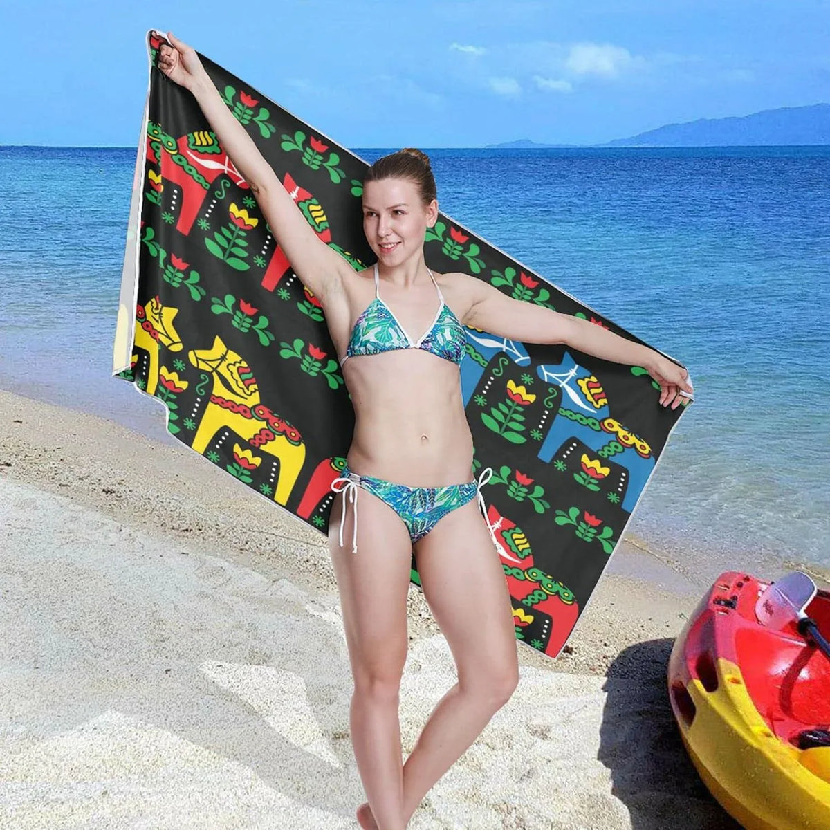 Horse Super Bestwell Travel Swedish Towel Holiday（350） Oversized Camping - Absorbent Compact - Dry Quick Beach Towels for Swimming Towel Dala Lightweight