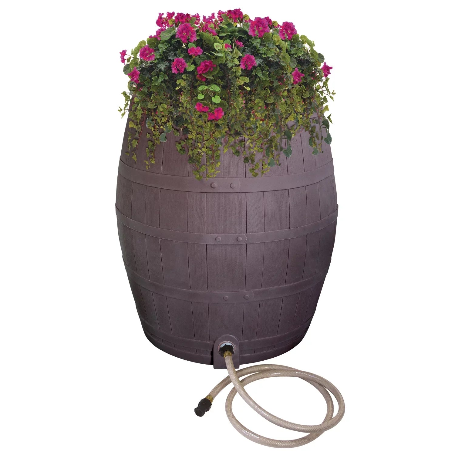 – 50-Gallon Design – Outlet Hose Diverter, Flatback Includes Planter, Whiskey Rain Barrel Rain – Rescue Brown Water