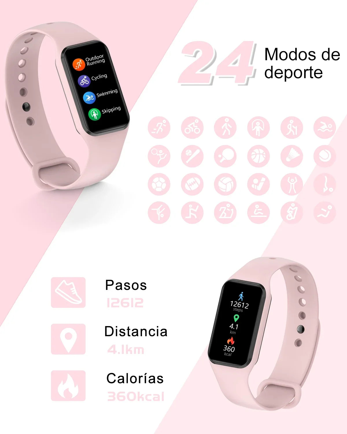 Smart HD Pedometer, with Android Waterproof, Tracker iOS,Pink 1.47 Compatible and Inch Calorie Modes Sports Men 24 Fitness , Watch - IP68 for Women Screen,with