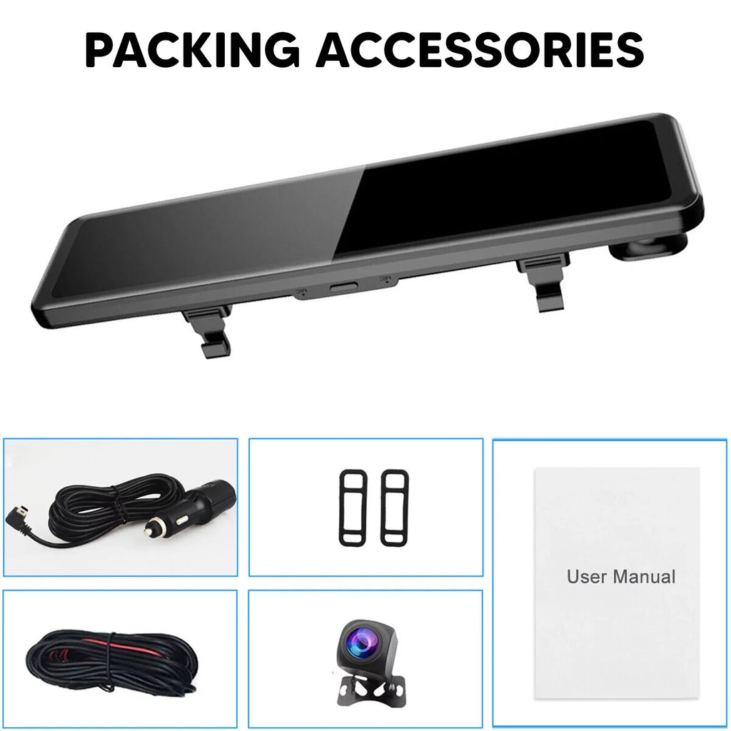 Mirror Recorder GPS Video DVR View Kits 12"Dual Night Cam Rear Car Camera Dash