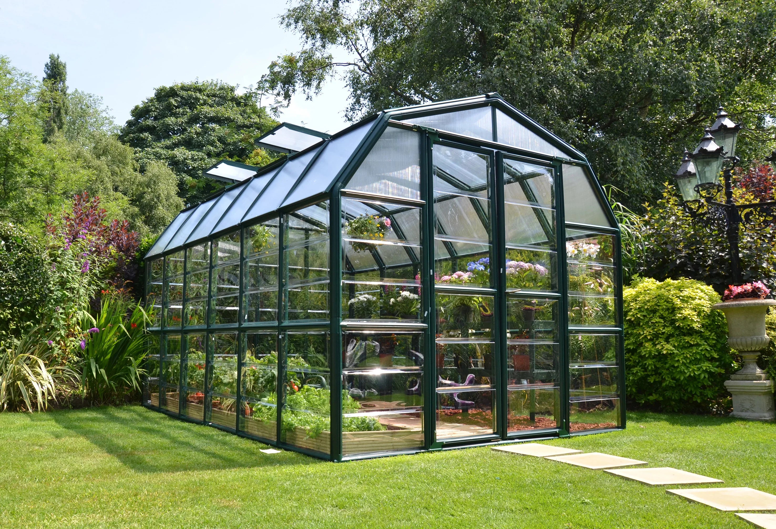 Clear Walk-In - Palram Green Roof Greenhouse Vents - - 8' Grand x 2 Canopia 12' with Gardener