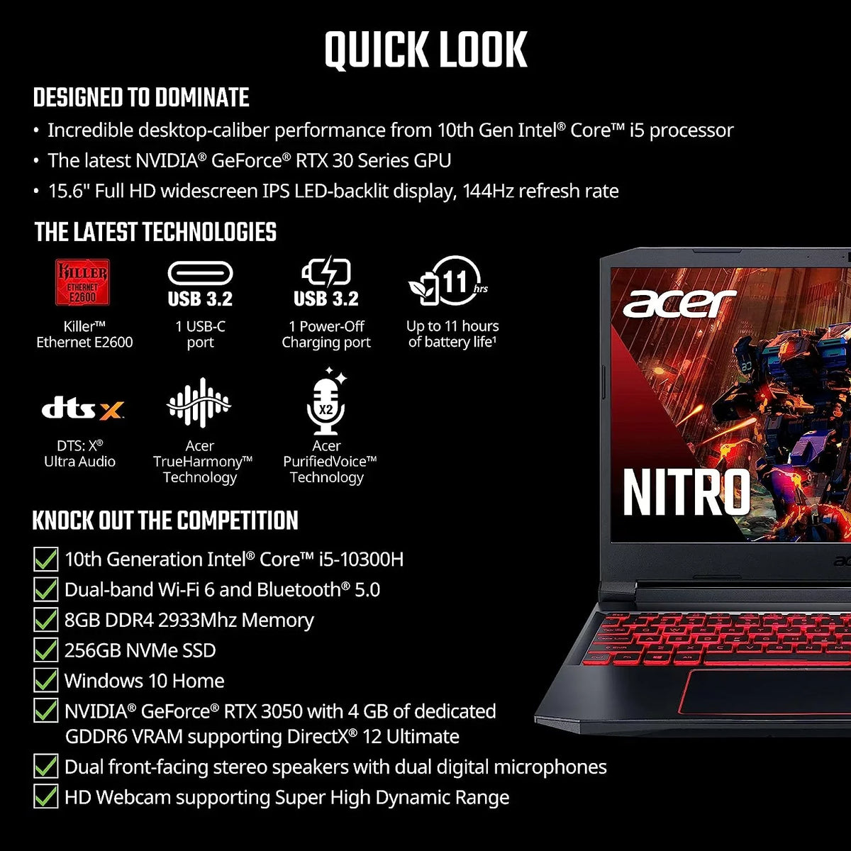 Headset + Gaming Stereo Acer Mouse 5 6ft Cleaner Wired + + Cable Quality Laptop Gaming 144hz Nitro Gaming Screen + IPS 15.6-Inch HDMI High LCD