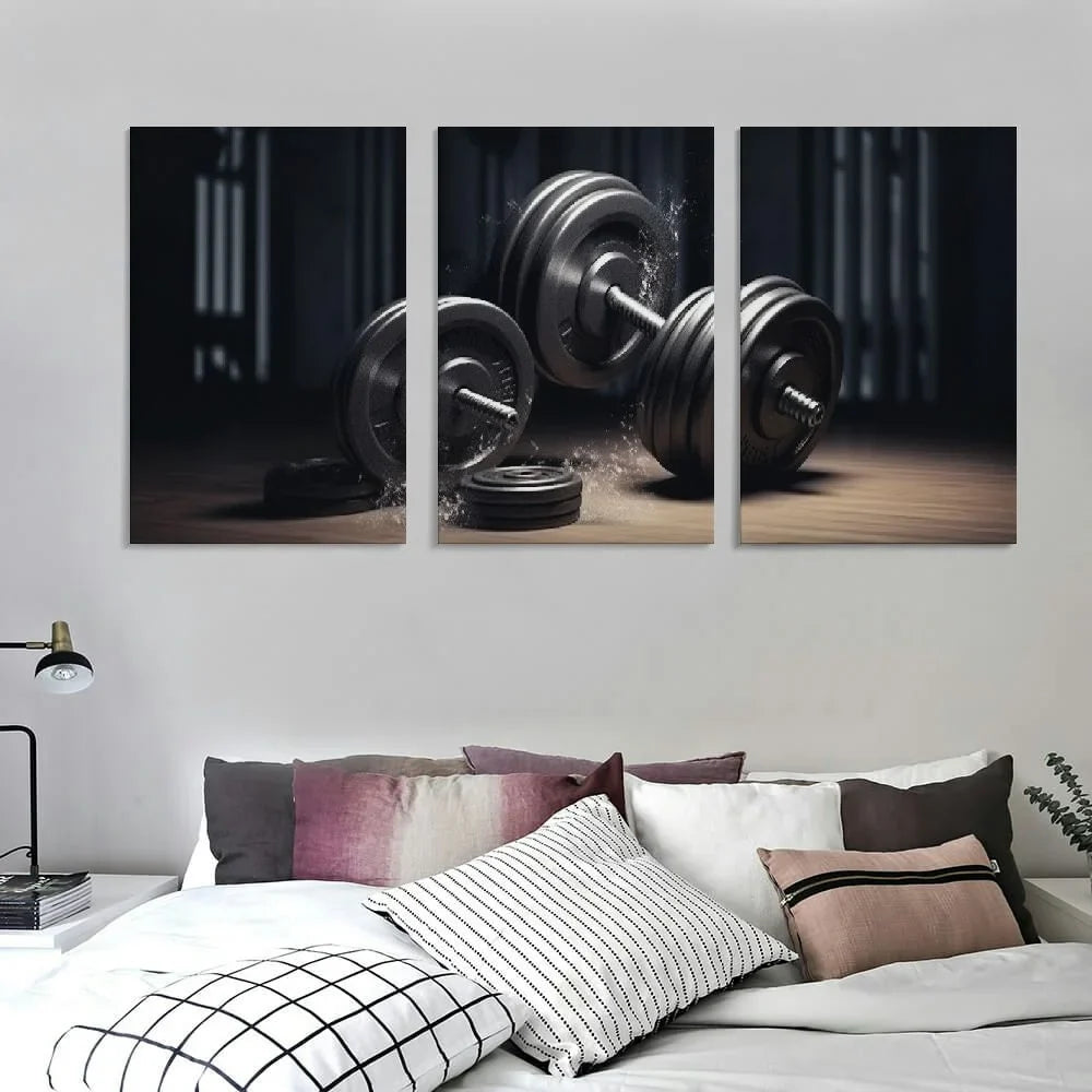 Dumbbell YIKUMA Art Home Decor Fitness Home 12x16x3pcs Wall Canvas Motivational Gym 12''x16''X3 Decor Poster Decor Poster Poster Wall Workout Fitness Aesthetic Paintings Room Panels Living