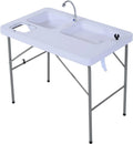 Table Table Outdoor Folding with Basins, Water Camping Sink for Station, Faucet Dual and Picnic, Fish Fishing, 40''