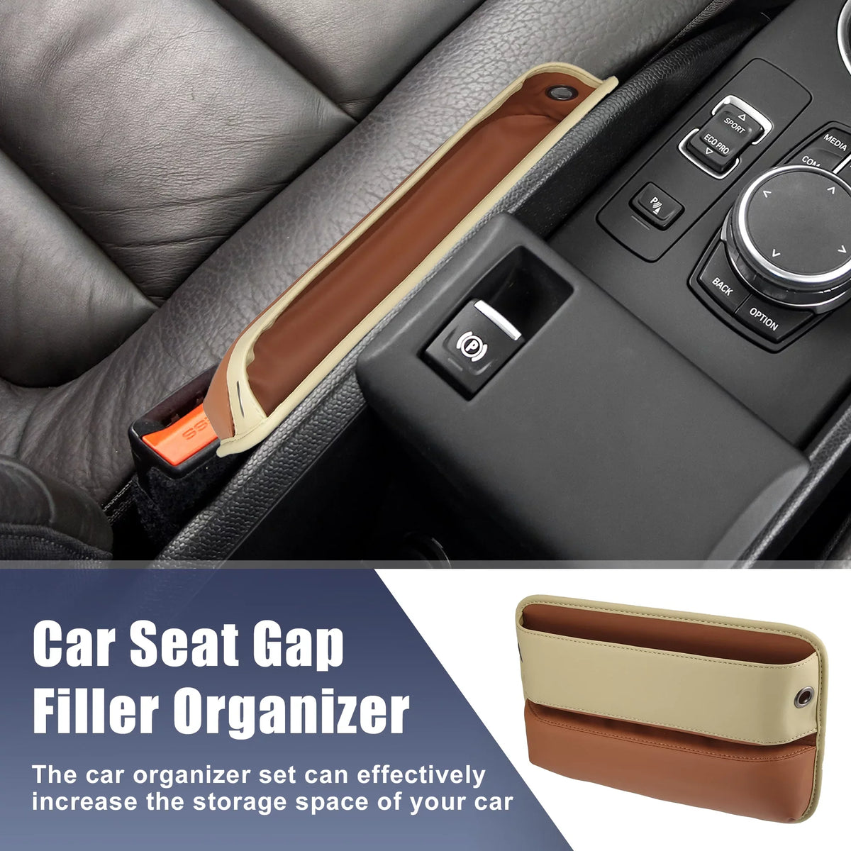 Seat Beige Car Storage Box Filler Multi-function Gap Seat Brown Organizer Side Car Pocket 2pcs Console