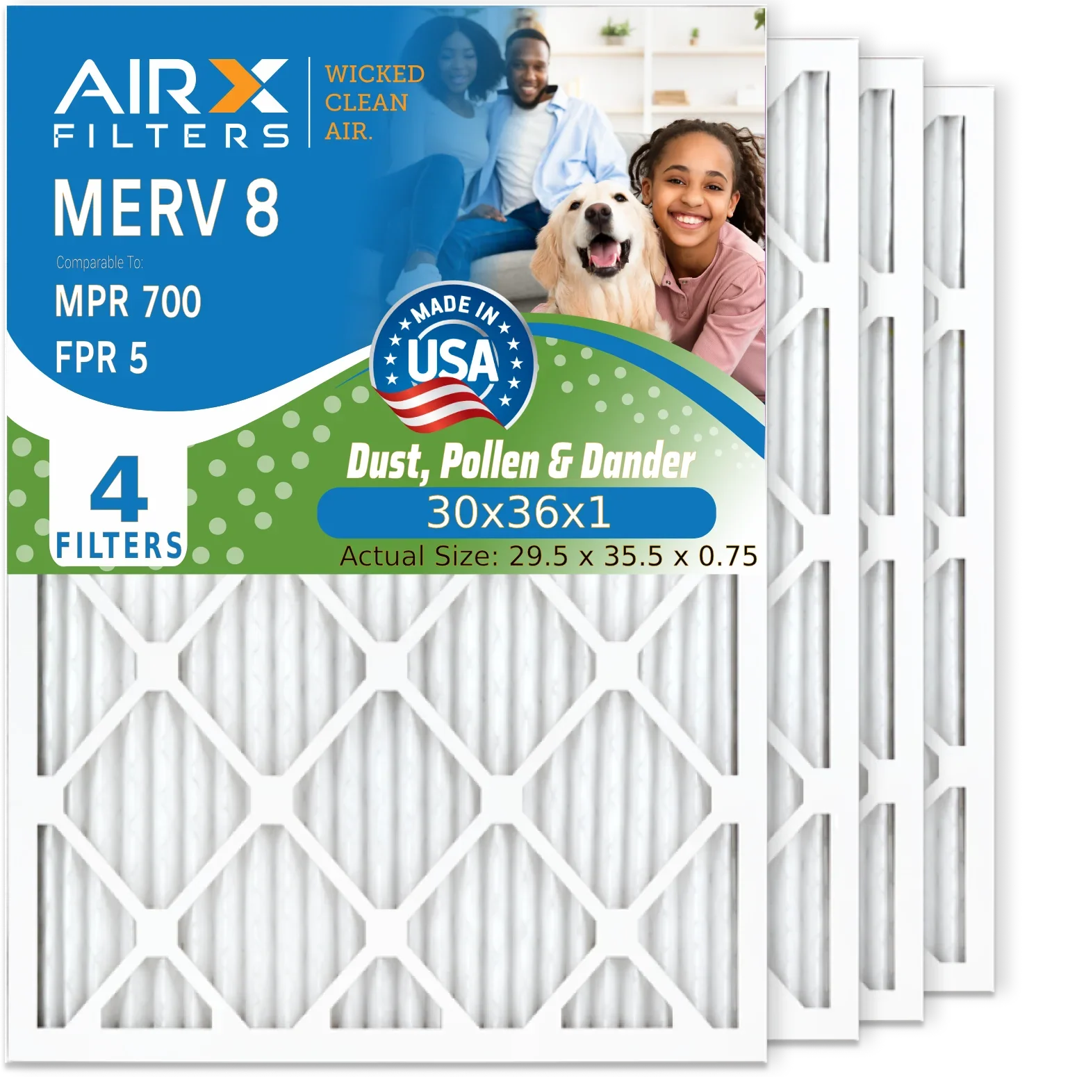 Electrostatic AIRX FPR 4 to Furnace Air FILTERS HVAC WICKED Pack Pleated MPR USA 5 Premium AC AIR. 700 MERV & Made Air Filter CLEAN 30x36x1 30x36x1 8 Filters Filter Comparable by Conditioner