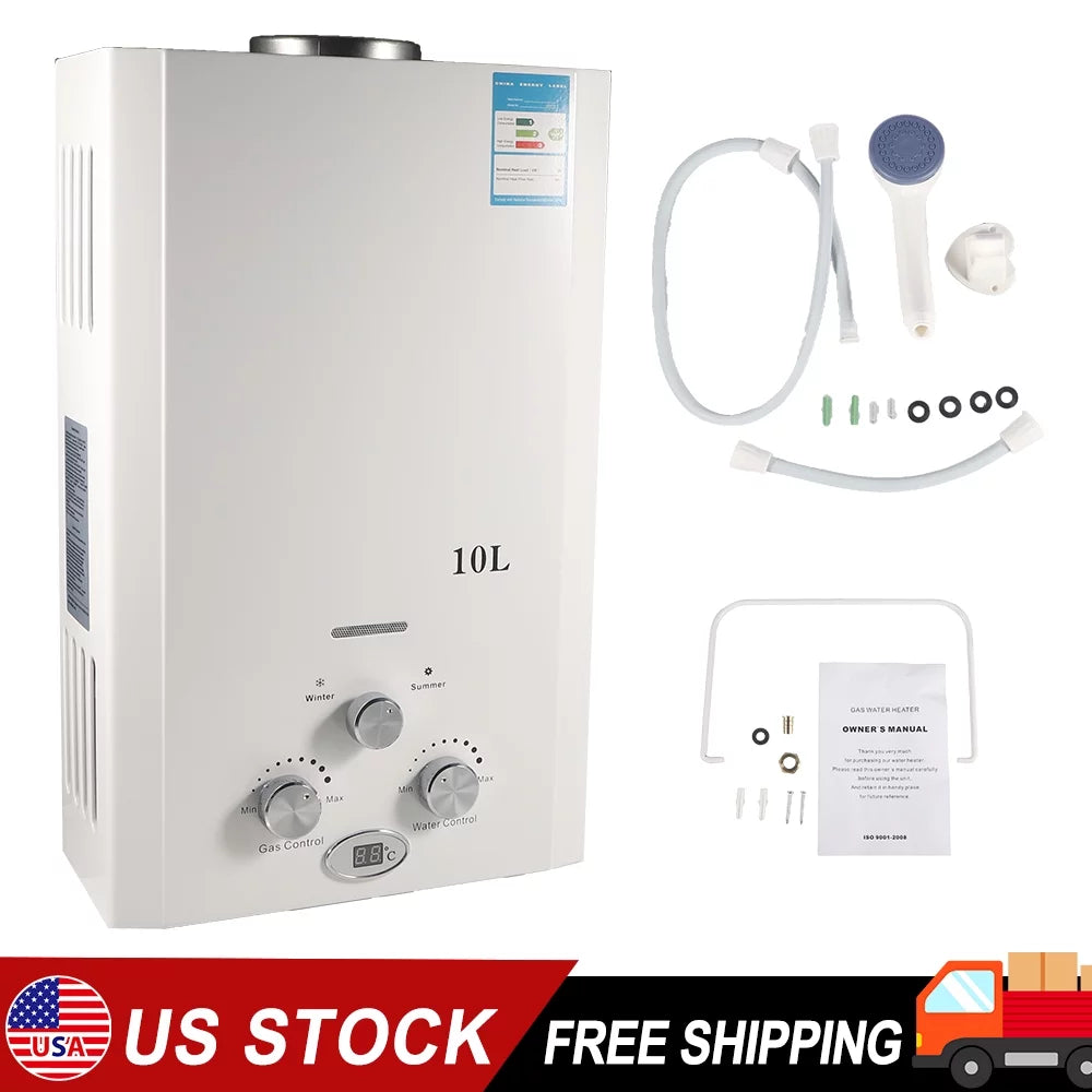 Tankless · Gas Head Instant Hot Heater Kitchen Natural G PEH 10L Water Boiler w/Shower