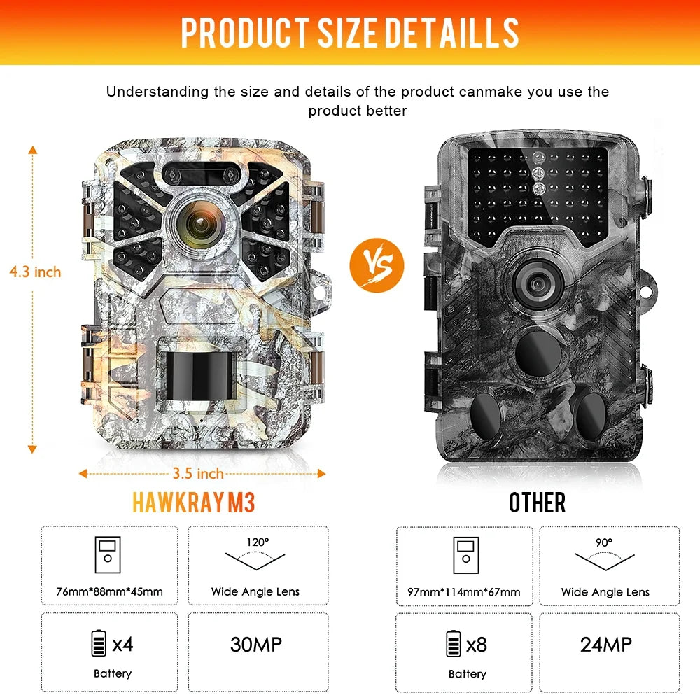 Hunting Wide Game with with Wildlife 30MP Lens Monitoring, 120° 2k Camera, Trail Waterproof Farm Infrared Monitor Angle Camera Surveillance, Night Trail Vision