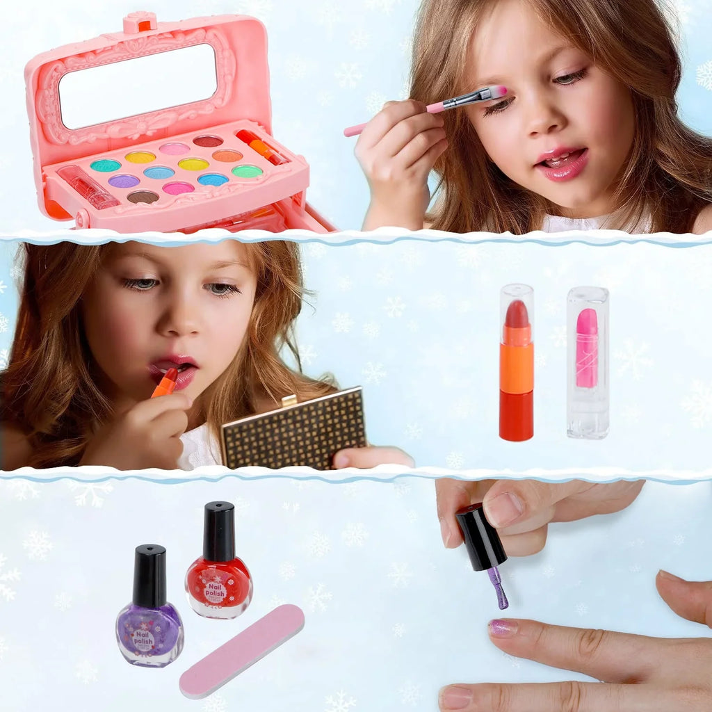 Old Toddler Pcs Girl Christmas 3-12 Kit Frozen Kids Washable Toys for for & Girl Safe Kids Gift Set Set, Real & Little 42 Makeup Year Non-Toxic Birthday Makeup Cosmetic, Girl Makeup (Pink)