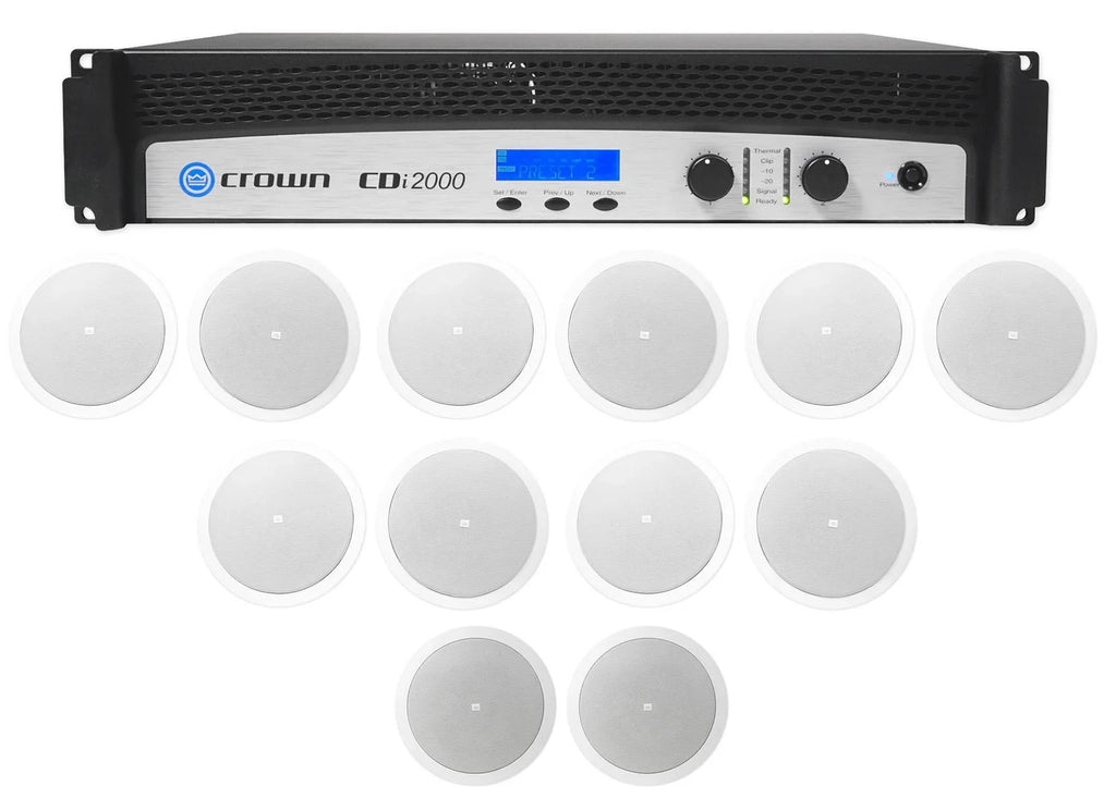 Crown CDi2000 Amplifier+10) Speakers JBL Background Front+2) Commercial 70V 800w