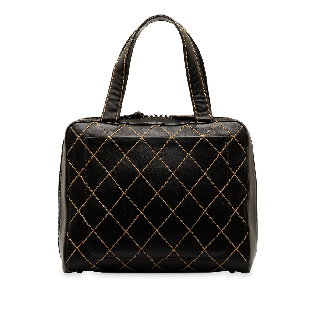 Authenticated (Good) Leather Pre-Owned Chanel CC Lambskin Top Black Unisex Wild Handbag Stitch HandleBag