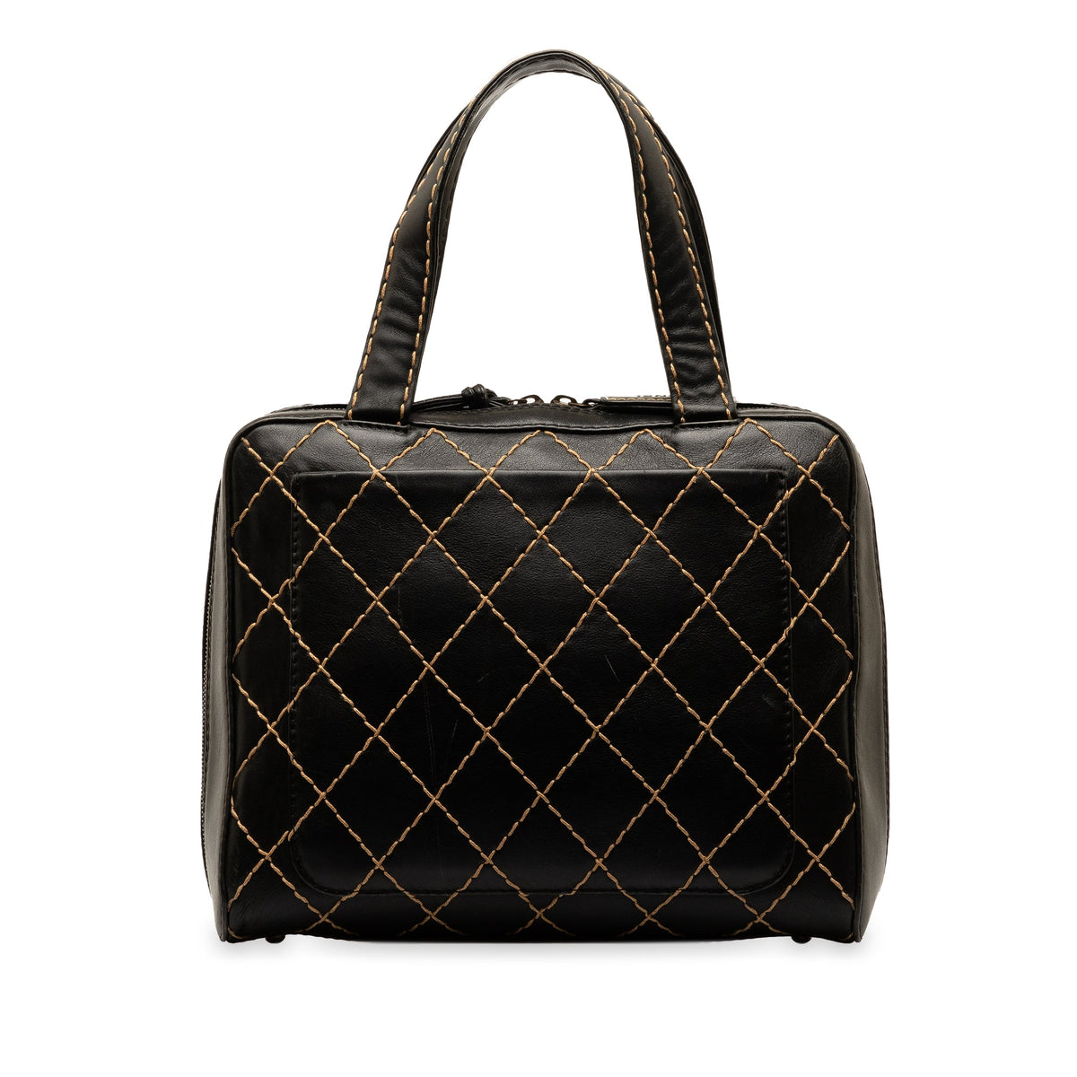 Authenticated (Good) Leather Pre-Owned Chanel CC Lambskin Top Black Unisex Wild Handbag Stitch HandleBag