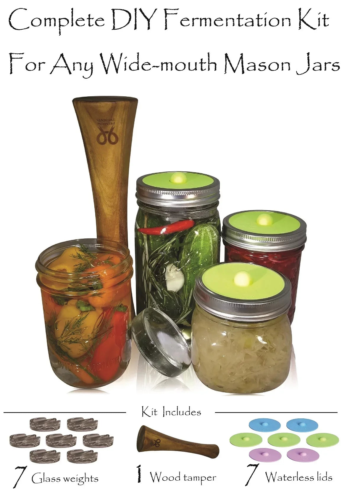 and weights, kimchi, included. airlock pickles, mouth sauerkraut, kit wide 7 making Complete for Glass or for pickling etc fermentation for tamper, recipe kit. sets lids, mason jars Canning jars DIY
