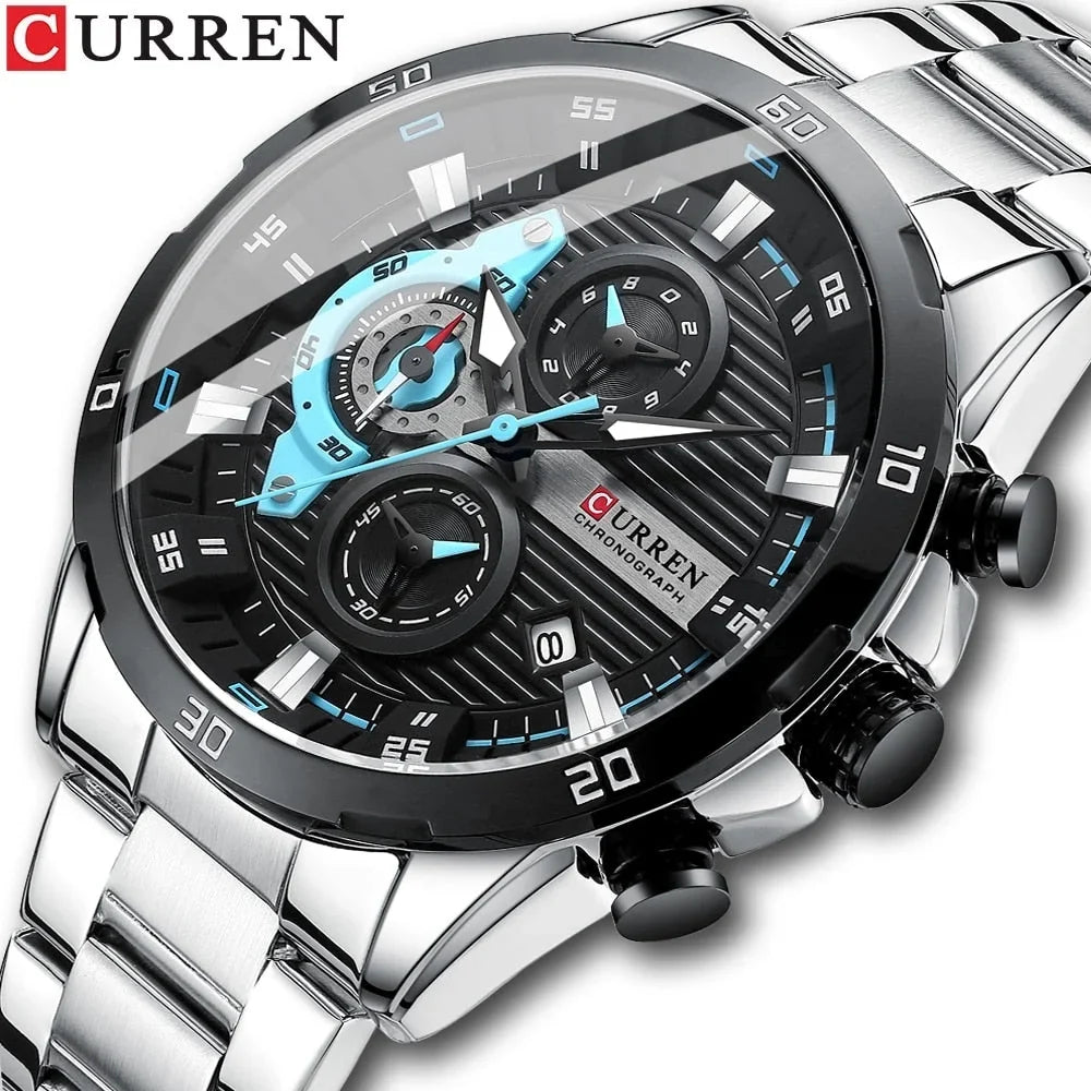 Mens Clock Male Chronograph Wristwatches Steel Fashion for CURREN Luminous Stainless with Watches Creative Dial Casual