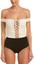 One L*Space Piece CREAM/BLACK/CAMEL Swimsuit, Off-the-Shoulder US 8