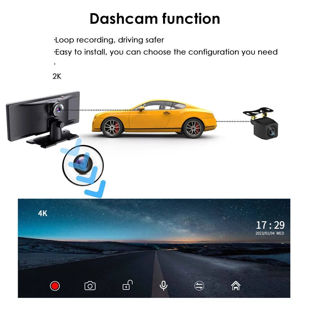 and Stunning DVR Compatibility Touch Screen 10.26'' Camera Android 2K Car - KingFurt WIFI Resolution Wireless Smart Carplay Auto Dash