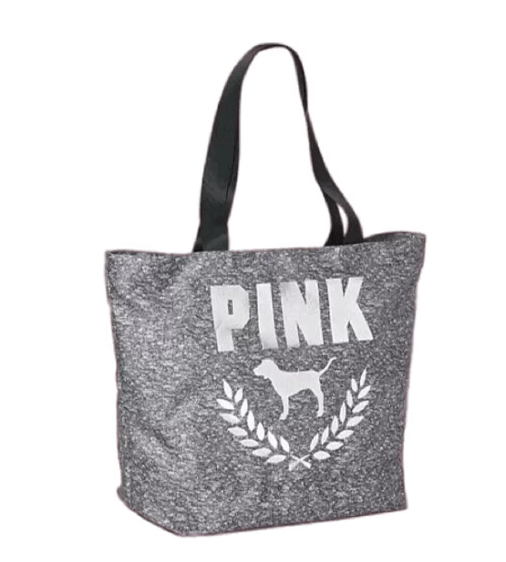Gray/Black Bag Secret Heathered Victoria's Weekender Tote Pink Canvas Large NWT