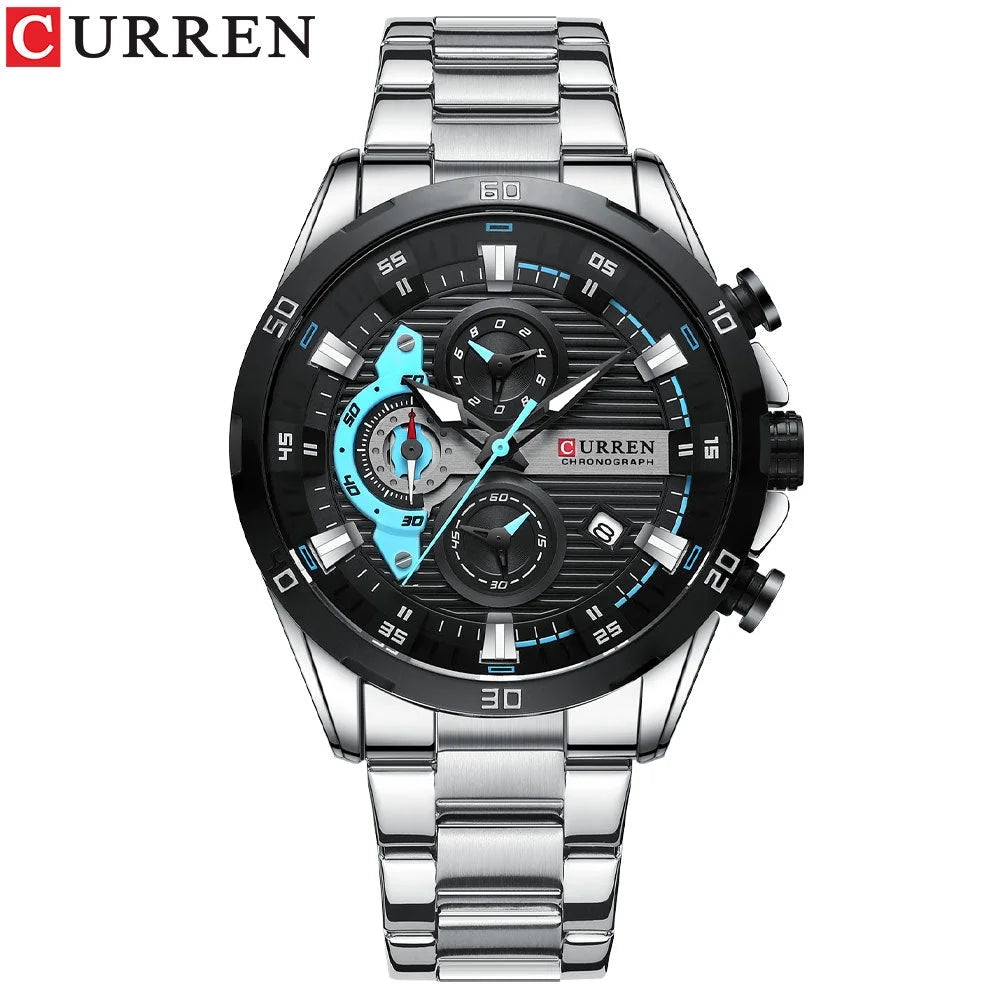Mens Clock Male Chronograph Wristwatches Steel Fashion for CURREN Luminous Stainless with Watches Creative Dial Casual
