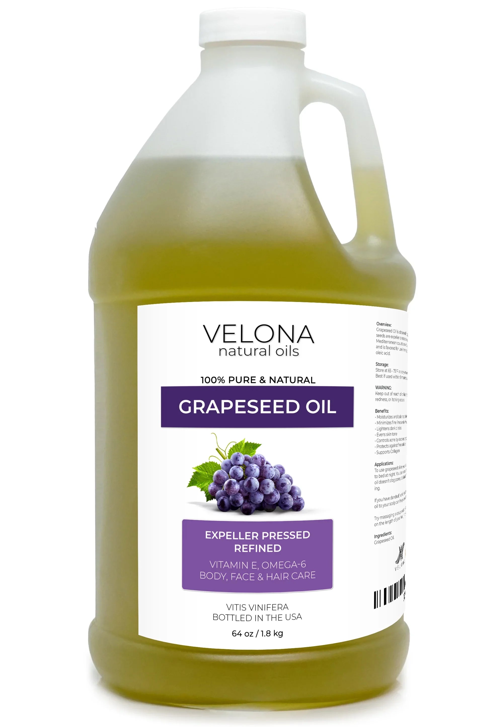100% Cooking, - Skin, Face, | and | pressed oz Refined, 64 | Care Oil Pure Oil Carrier Grapeseed Body, Velona Natural Cold Hair