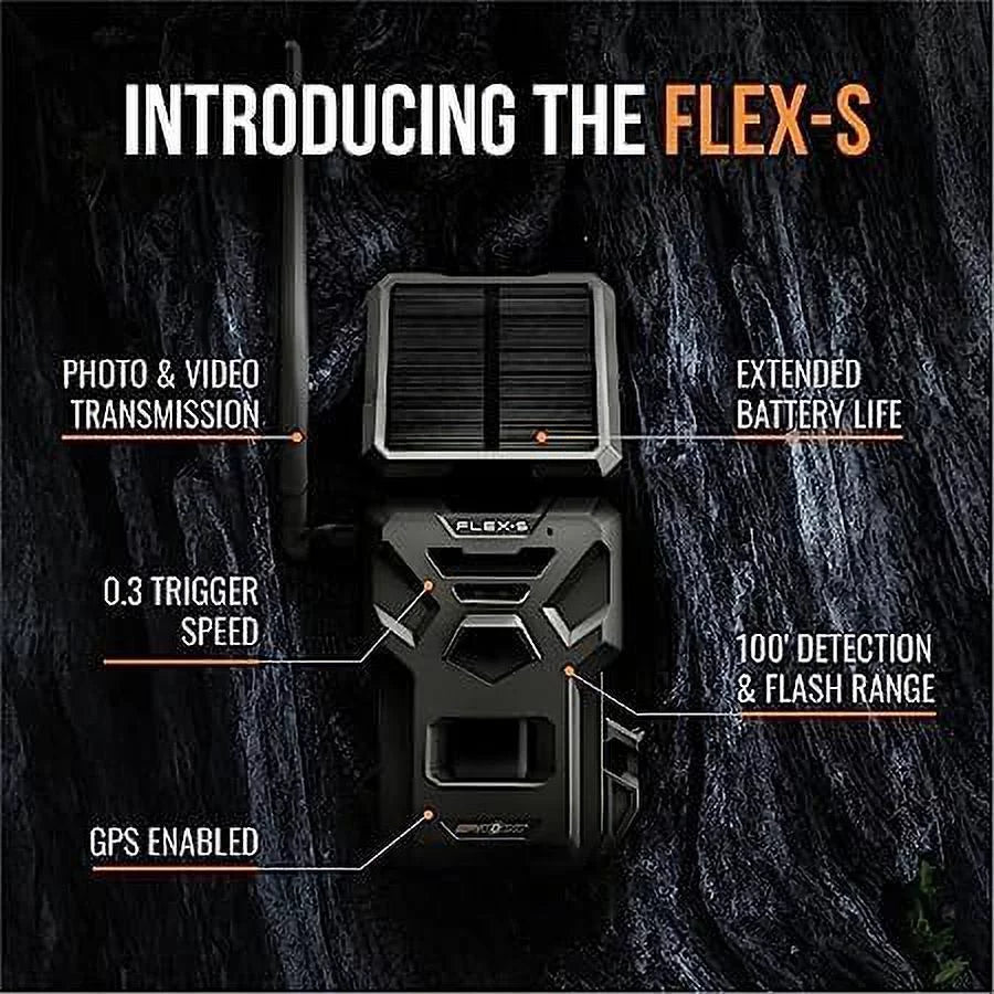 Trail Camera, Solar Connectivity, Battery Battery, SD 100-foot Micro Panel, Flex-S Flash/Detection Integrated Cellular Range, Solar Card 32GB + LTE Internal SPYPOINT Optional Backup