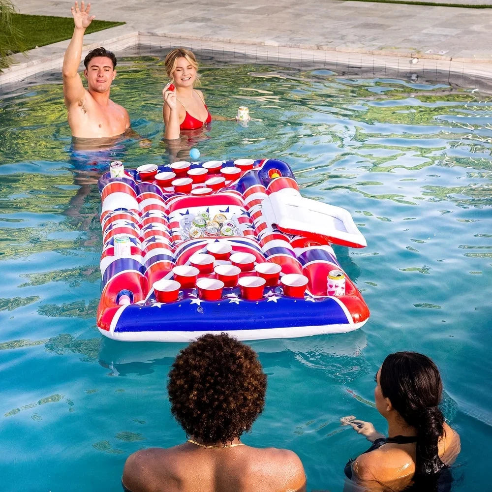 Float Cooler Floating Built-In with Beer Flag Pong American