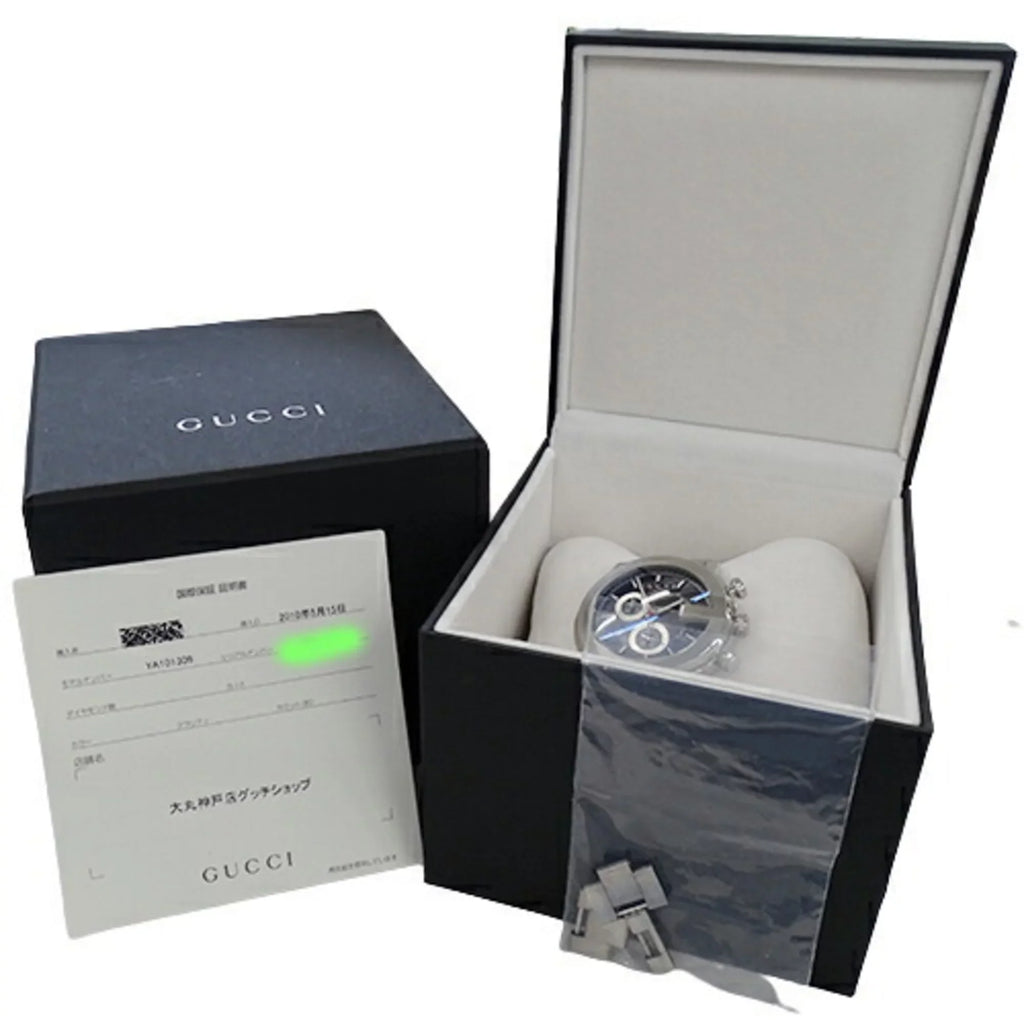 silver 101M Gucci watch Used black steel men's stainless quartz YA101309 chrono G GUCCI SS date