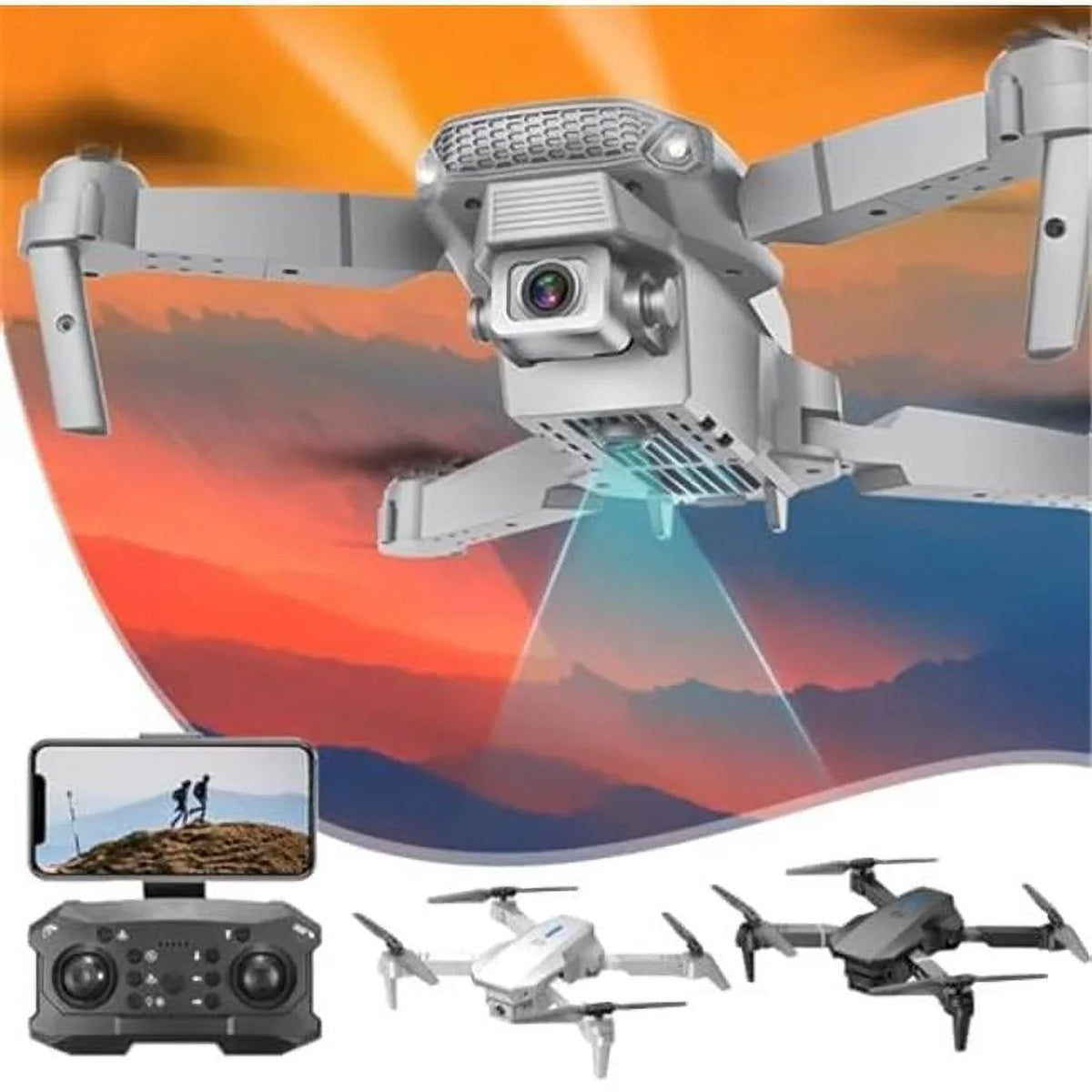 UNO1RC Mode Adjustment Control Camera Camera Headless HD Drone Hold Start Night Speed Remote 1080p Gray FPV with for Kids, Dual & Altitude Vision