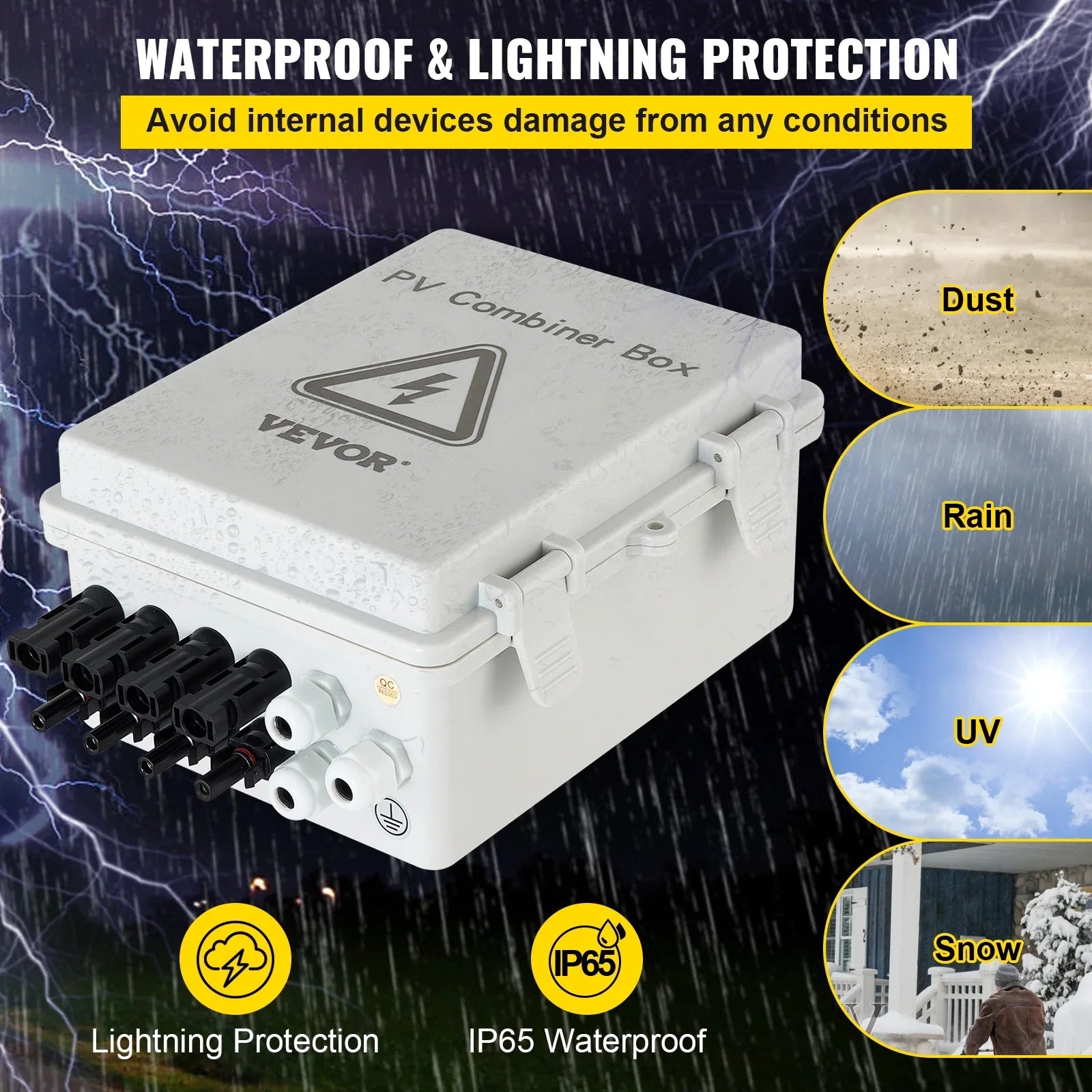 63a Box Solar Solar On PV Waterproof Grid Solar String, Fuse, Lightning Rated Panel and with Circuit Arreste Current Box, Combiner / 4 System, 15a Off IP65 for Connector, VEVOR Combiner Breaker,
