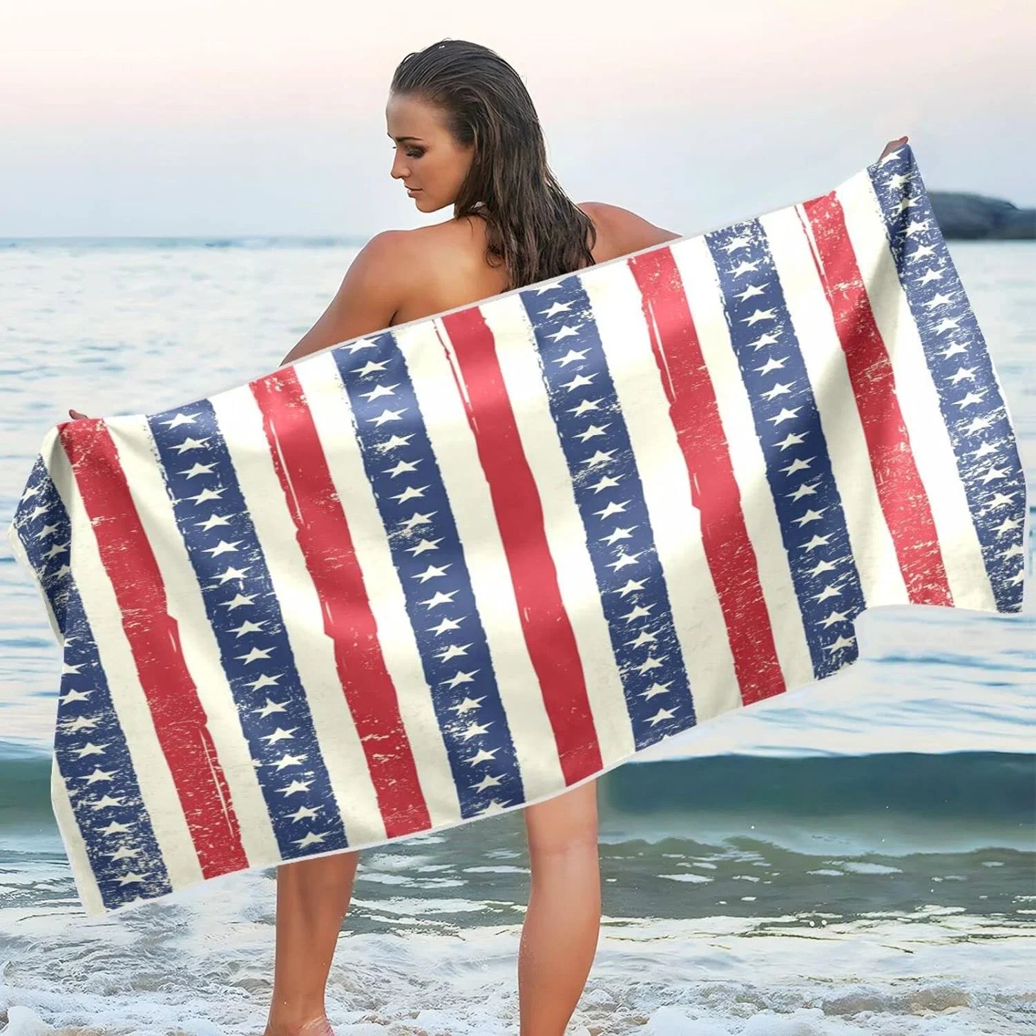 Compact Towel Towels Oversized Lightweight Swimming - American Beach Holiday（90） Super Bestwell for Travel Camping Dry Stripes - Absorbent Flag Towel Quick