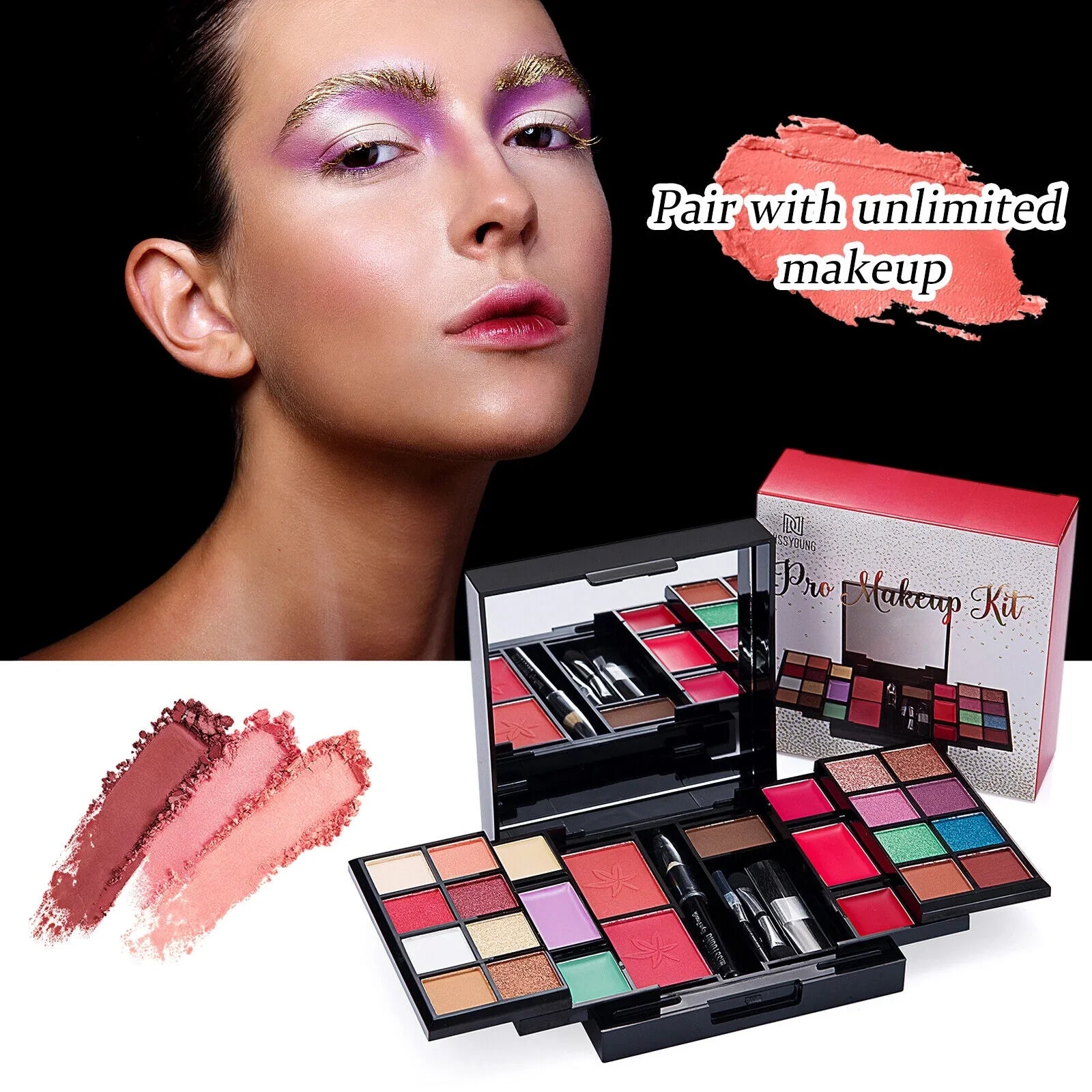 25 Eyebrow Blush Powder Eyeshadow Kit Mascara Makeup Palette Concealer Colors