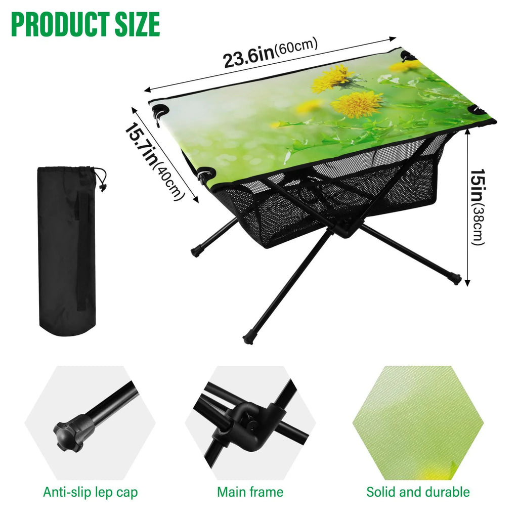 Folding Picnic Fishing Travel Outdoor with Flowers Bag Camping Compact Table Table BBQ Green Table Spring Portable Storage for Beach