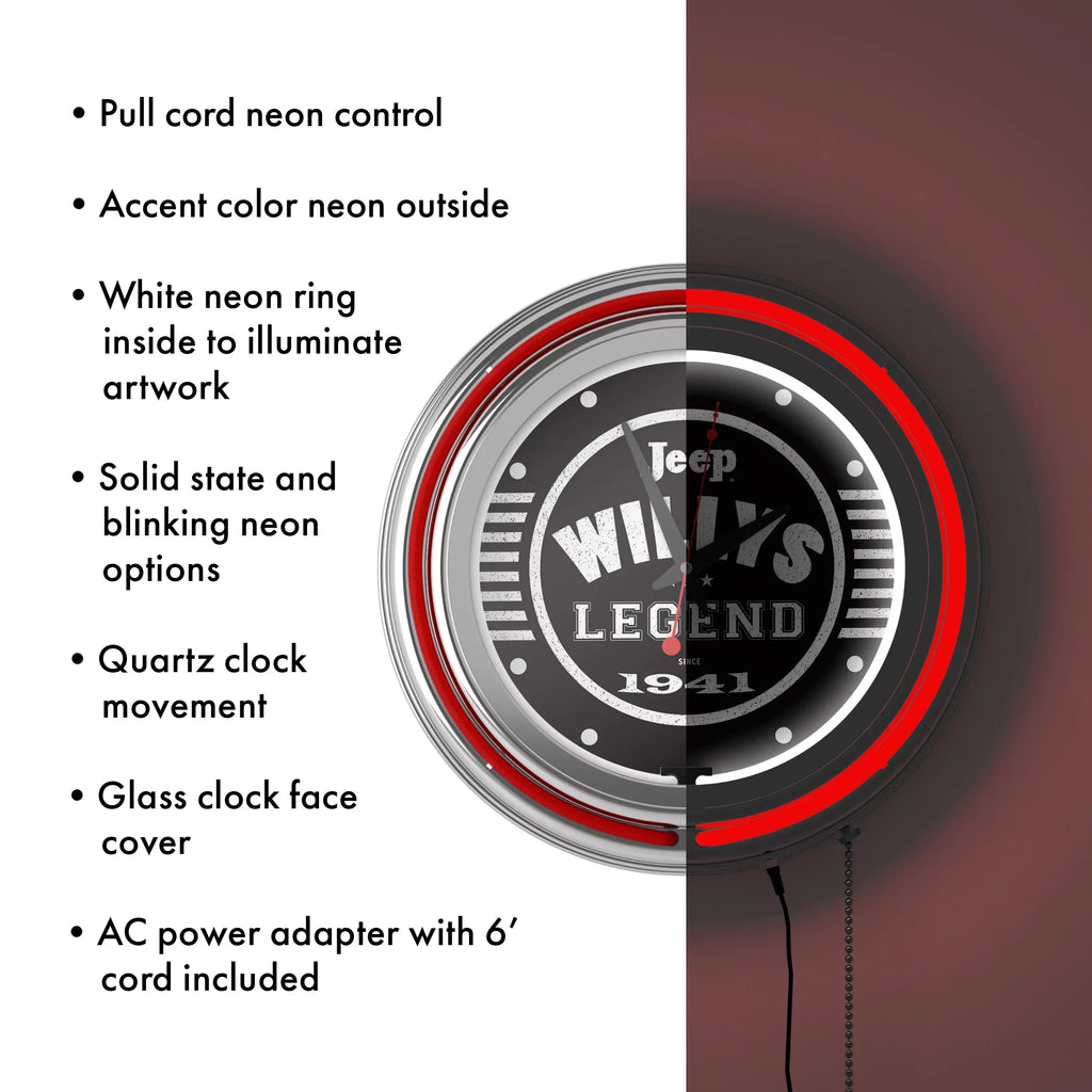 Chain-Pub, Pull Rung Clock-Jeep Wall Garage, Cave (Red) Analog Accessories or Black Willys with Double Clock Man Legend Neon
