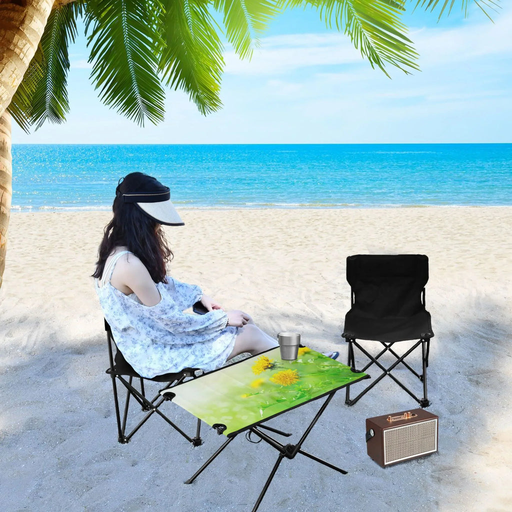 Folding Picnic Fishing Travel Outdoor with Flowers Bag Camping Compact Table Table BBQ Green Table Spring Portable Storage for Beach