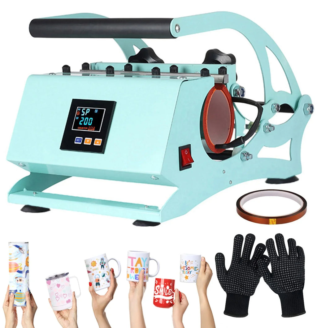 Baking Tumblers with Press Press Time Machine, Machine, Setting,Green Heating Tumbler Mugs, Heat Temperature Straight 20OZ Cup Sublimation Transfer Print DIY for Mug