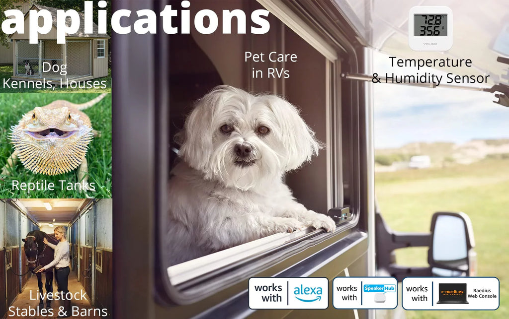 Smartphone to Alerts, Cage/Tank Fridge degrees) Hub 2 Humidity Smart Monitoring Wireless - Temperature Wide / Works Pet Monitoring Range for Freezer (-22 158 Pack IFTTT, Included Alexa with Sensor