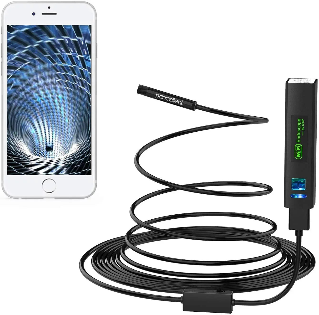 Borescope LED (5 Inspection Endoscope Light HD Camera PC Metes,16.5 for 1200P Ipad iPhone 8 FT) Table Smartphone Camera Wireless Snake WiFi Android Cable Rigid with Pancellent