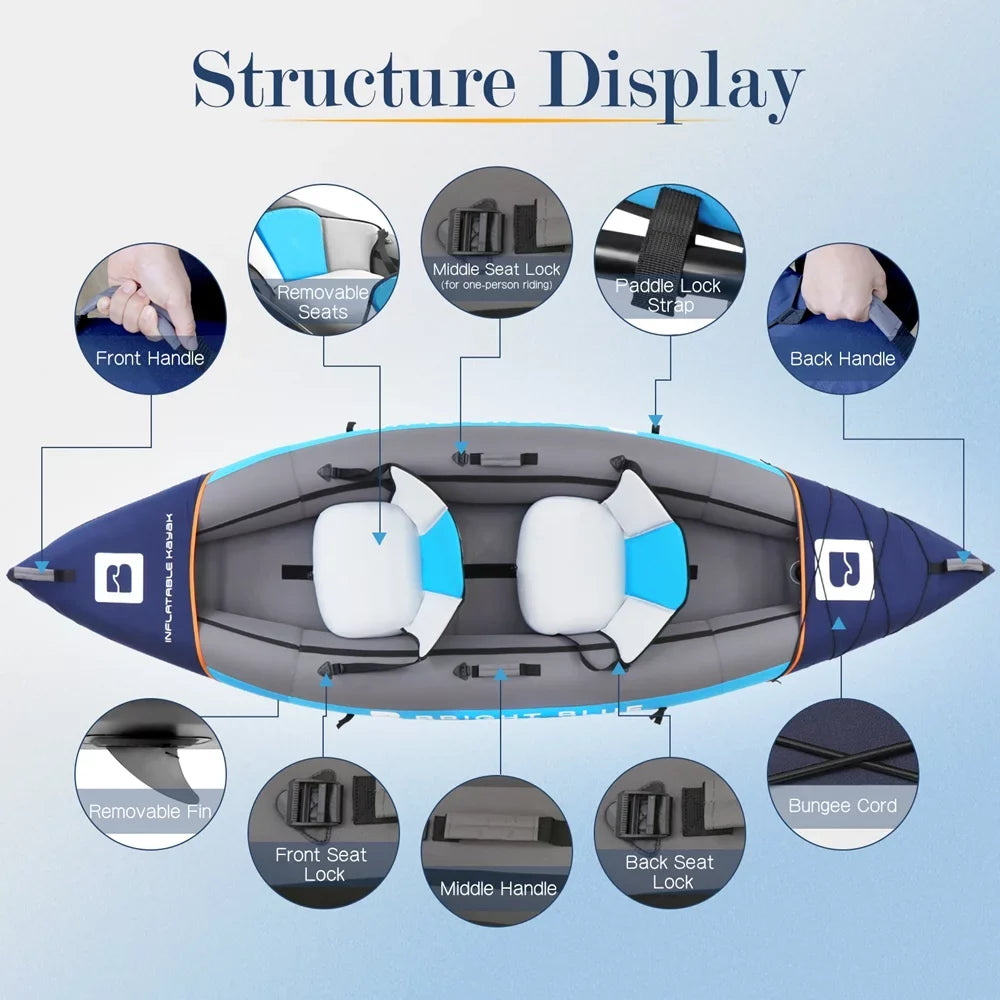 2 Bag Person Angler 2 Kayak for Blue with 3 11ft Fishing Blow Fins and Paddles Carrying Adults Sekkvy Kayak Inflatable Set Up