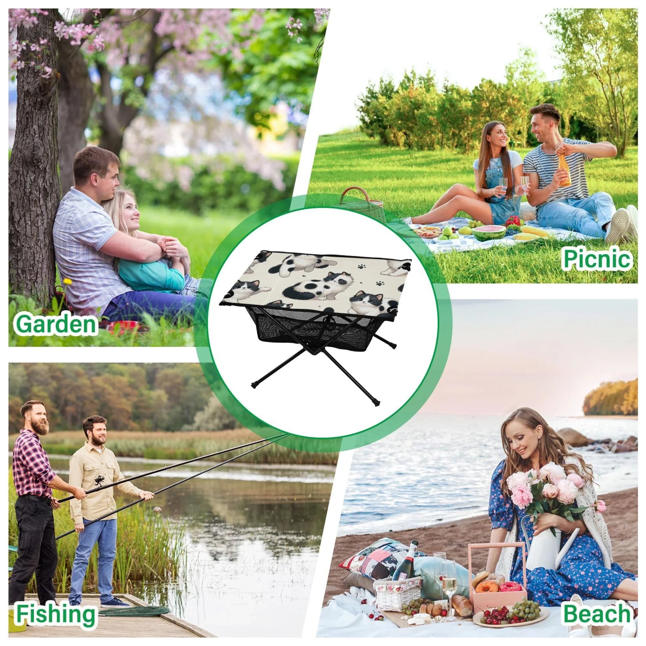 Cat Fishing Outdoor Bag Storage Compact Picnic for Table Table Table Cute Folding with Portable BBQ Camping Beach Travel Footprint