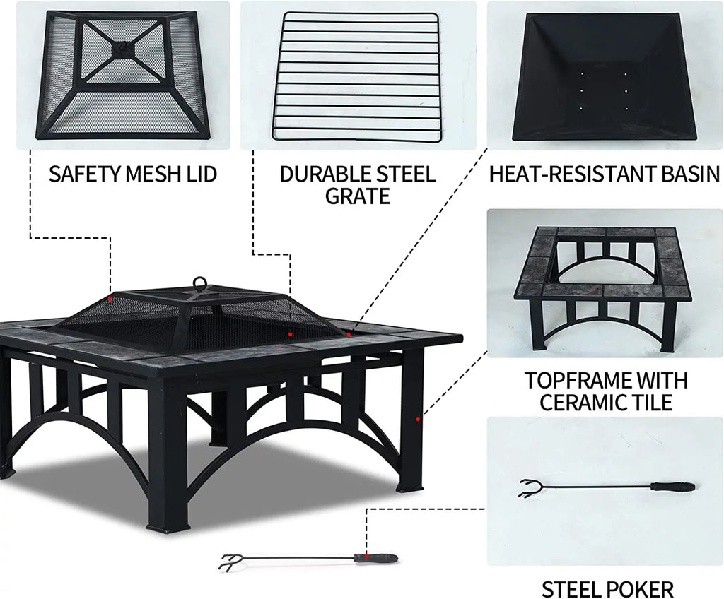 Screen Fire Tabletop and Patio Burning 35'' Tables Heating, Poker Bonfire,Camping,Outdoor Tile for Outside for Grand Wood Spark Pits Patio Square Marble with Fire