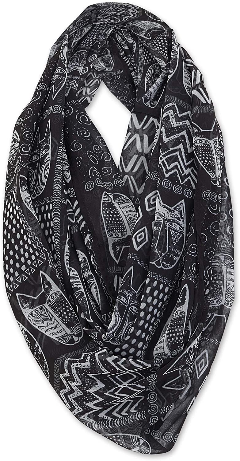 Laurel Burch White Collection Scarf Infinity (Black Artistic Cats