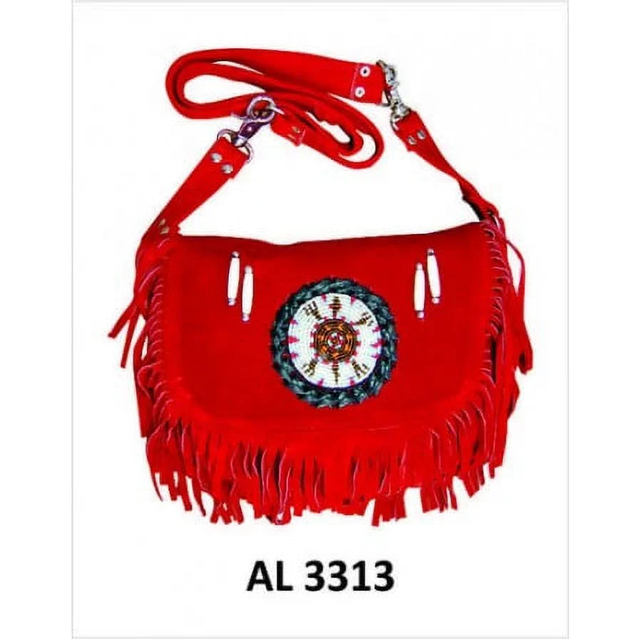 Cowhide Suede Beads,Bones Motorcycle Western Fringe Ladies & Duty Handbag Style With Fashion Heavy Red Leather