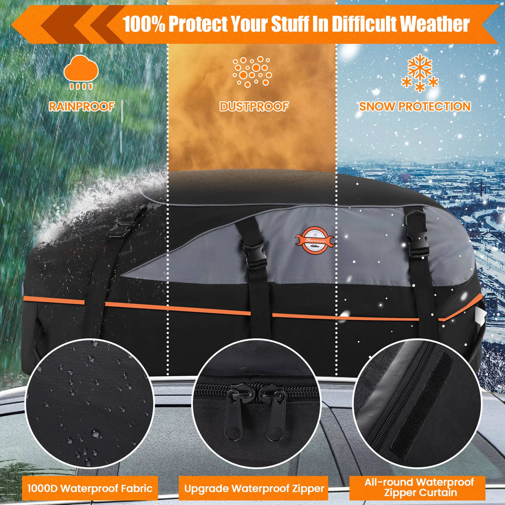ft Car Adnoom Bag Cargo Car 100% Carrier, Car Bag Luggage Rooftop Bag, 16 Cu Black, Soft Sided Orange Roof Carrier Waterproof Top Storage